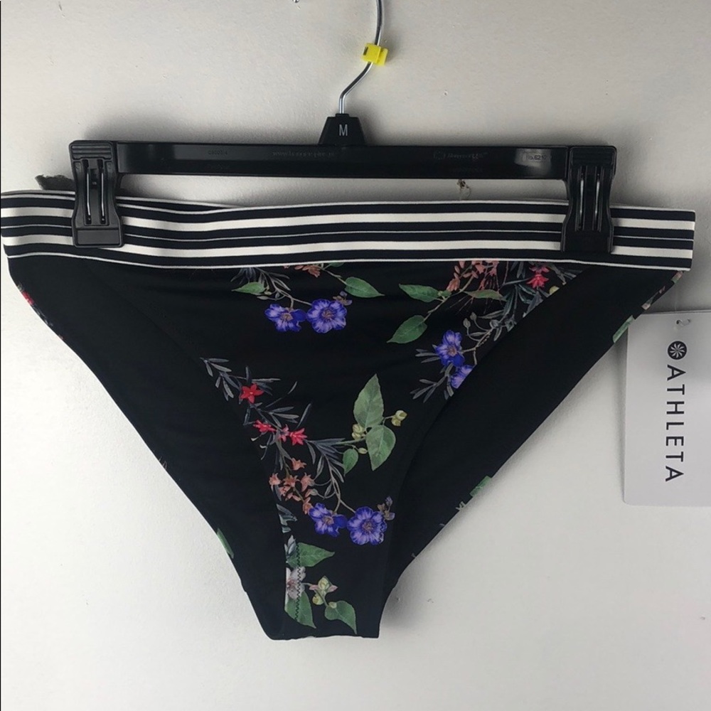 Athleta Black Floral Bikini Bottom with Striped Waistband - Picture 3 of 13